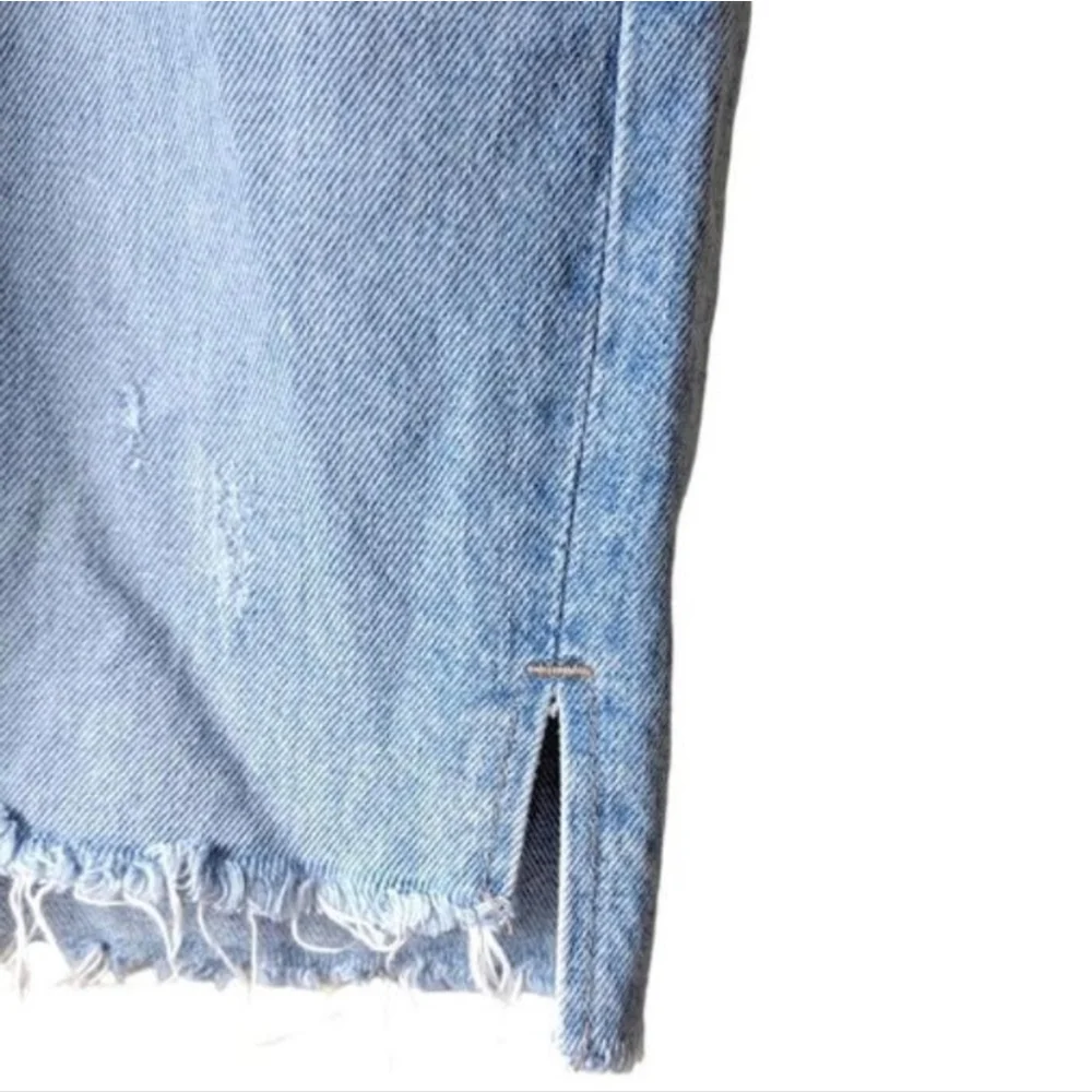 Lovers + Friends Y2K Elijah Distressed Asymmetrical Cotton Denim Mini Skirt 28
